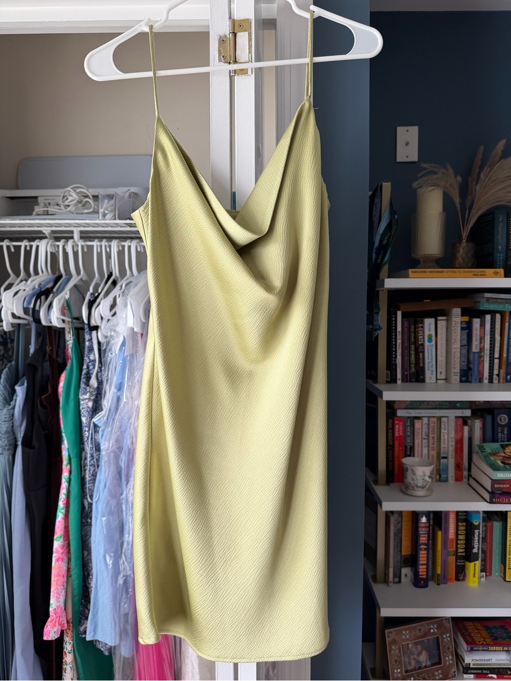 Abbeline Chartreuse Green Satin Slip Dress